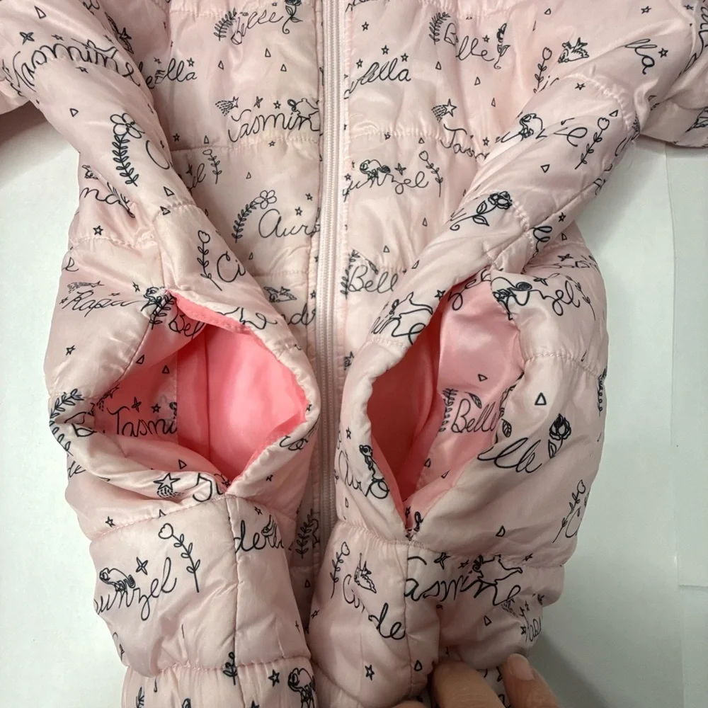 Disney Store Pink Quilted Girls Size 9/10 Coat‎ Puffer Jacket Princess Names